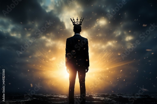 Narcissistic silhouette, Self absorbed man reconciles his own crown, selfishness personified photo