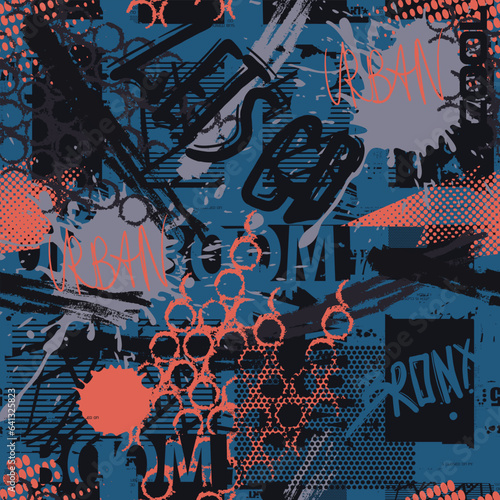 hand drawn pattern for boys. Slogans, graffiti background. For children's textiles, wrapping paper, prints
