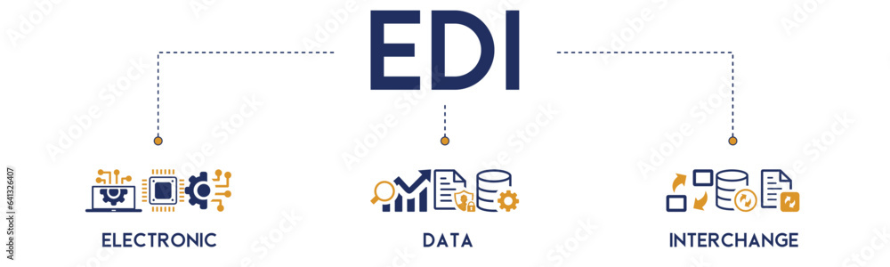 EDI banner website icons vector illustration concept of electronic data interchange with an icons of cloud server, exchange database, files, chart, automation, process, document on white background EDI banner website icons vector illustration concept of electronic data interchange with an icons of cloud server, exchange database, files, chart, automation, process, document on white background