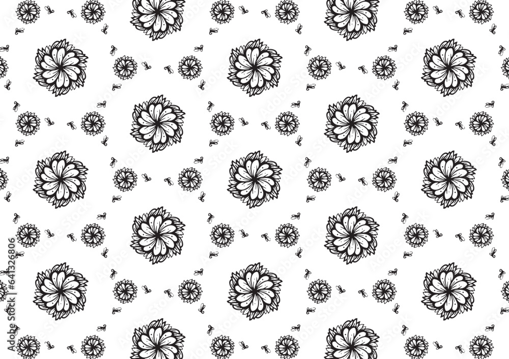 Pattern Floral and Geometric Elements. Seamless Floral Ethnic Pattern. Arabic Indian Motifs Abstract Floral Ornament Thin Line. Vector Wallpaper Background Fabric Paper Black and White Graphic Design Pattern Floral and Geometric Elements. Seamless Floral Ethnic Pattern. Arabic Indian Motifs Abstract Floral Ornament Thin Line. Vector Wallpaper Background Fabric Paper Black and White Graphic Design