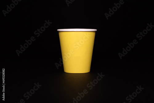 Yellow Paper cup, Papercup on black background (ID: 641328082)