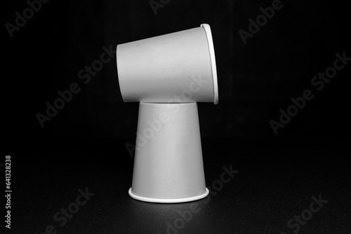 Grey Paper cups, Papercups on black background (ID: 641328238)