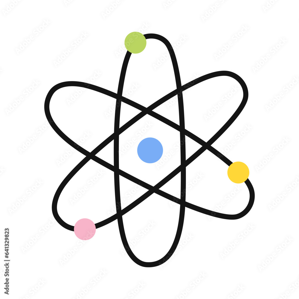 Science icon model of atom. Flat vector illustration. Science icon model of atom. Flat vector illustration.