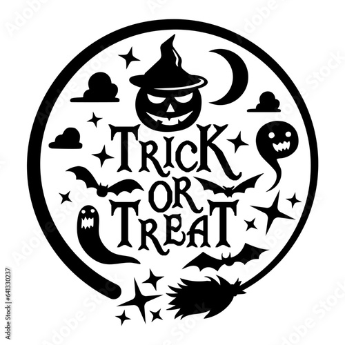 Halloween vector t-shirt design with decorated phrase "Trick or Treat" and bat. Perfect design for halloween celebration.