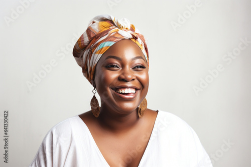 young pretty african american woman in headscarf happy smiling, lifestyle people concept close up photo