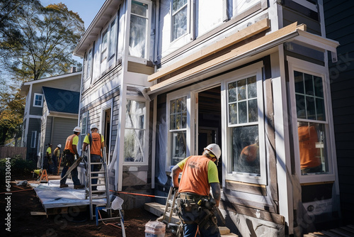 a team of workers is building a house