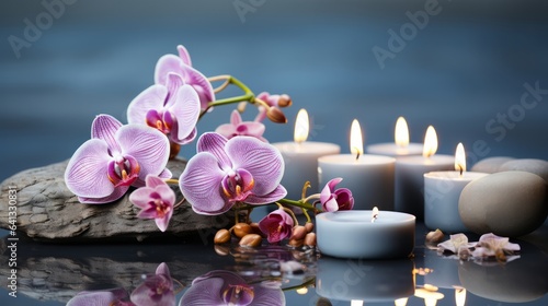 Spa still life Spa zen composition with orchid flowers. Generative AI.