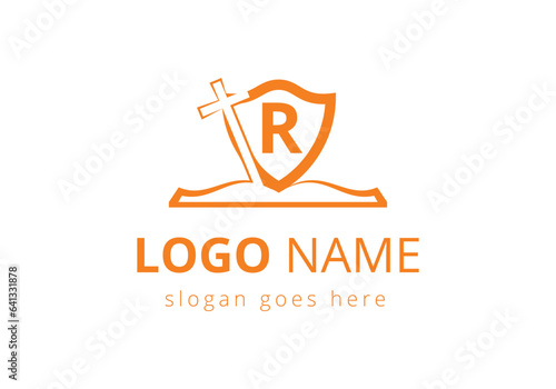 Church logo With R Letter Concept. Christian sign symbols. The cross of Jesus logo for christian church