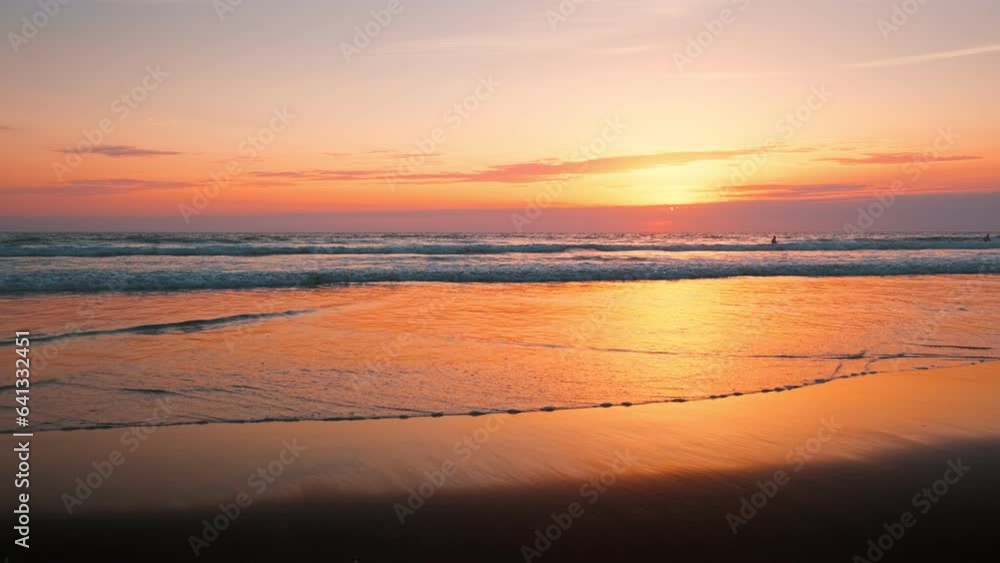 Atlantic ocean sunset with surging waves at Fonte da Telha beach, Costa da Caparica, Portugal Atlantic ocean sunset with surging waves at Fonte da Telha beach, Costa da Caparica, Portugal