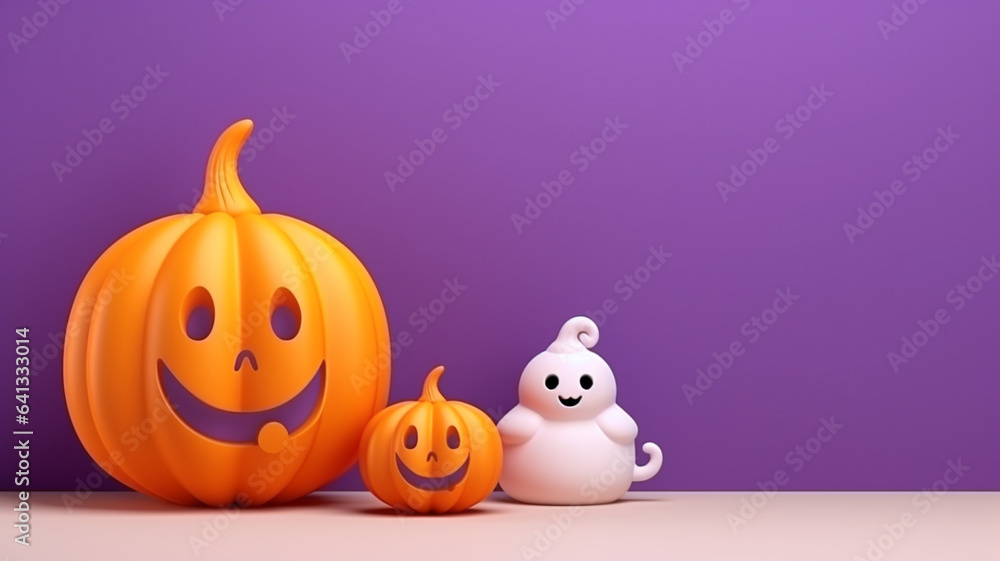 3d pumpkin. Halloween background with copyspace for your design. Halloween concept. Generative AI. 3d pumpkin. Halloween background with copyspace for your design. Halloween concept. Generative AI.