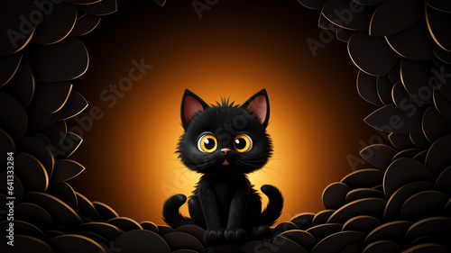 Black cat. Halloween background with copyspace for your design. Halloween concept. Generative AI.