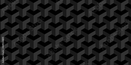 Abstacts Black cube geometric seamless background. Seamless blockchain technology pattern. Vector iilustration pattern with blocks. Abstract geometric design print of cubes pattern.