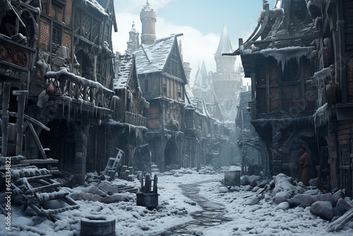 old medieval town in winter