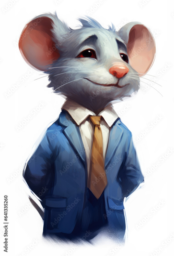 Obraz premium Anthropomorphic mouse in a blue suit and tie