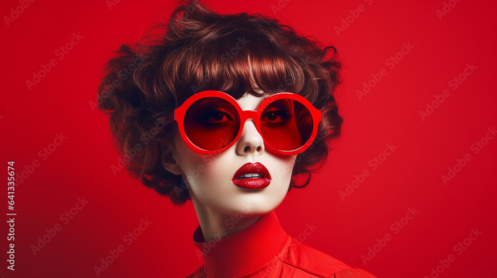 fashionable red-haired woman with big glasses fashionable red-haired woman with big glasses