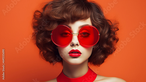 fashionable red-haired woman with big glasses
