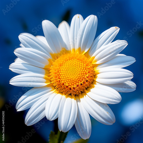 a close up of a white daisy with a yellow center  in the style of dark sky-blue and light aquamarine.