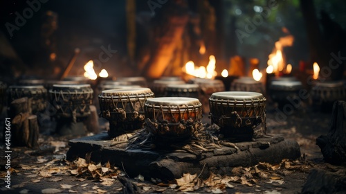 Traditional drumming metal and wood create rhythmic noise. Generative AI.