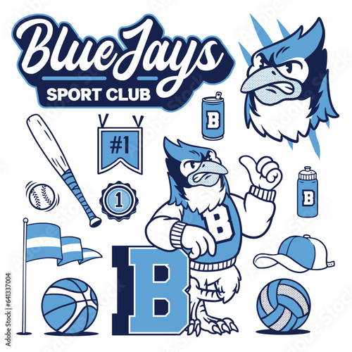 Blue Jay Mascot for College Sport in Vintage Old School Style