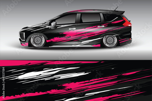 Company branding Car decal wrap design vector. Graphic abstract stripe racing background