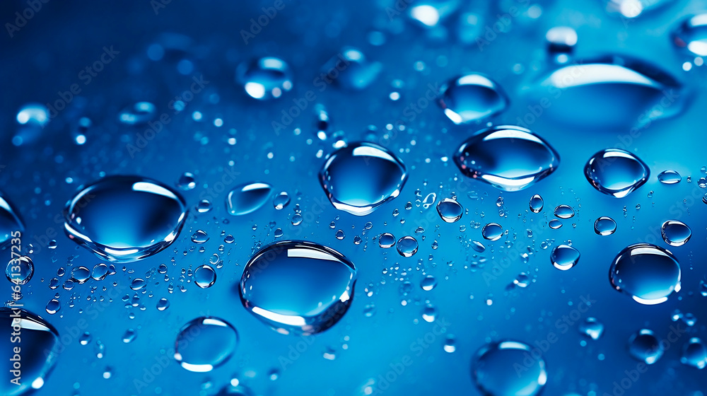 Water drops on blue background. Macro shot of water droplets. Water drops on blue background. Macro shot of water droplets.