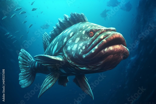 cartoon grouper fish in the open sea