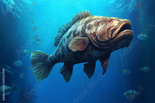 cartoon grouper fish in the open sea photo