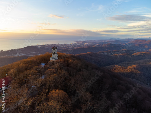 Ferris wheel on Mount Akhun with sea and autumn view. High quality photo photo