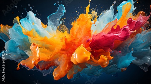 Vibrant colors splashing on messy backgrounds. Generative AI. © ProVector