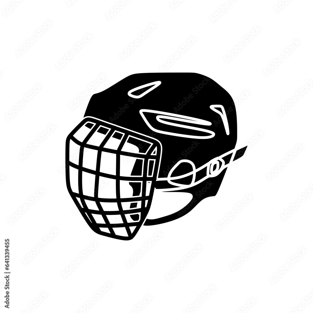 Ice hockey helmet in black fill hand drawn flat icon style. Vector
