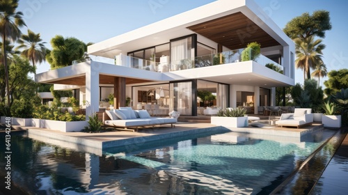 White modern villa. Generative AI. © ProVector