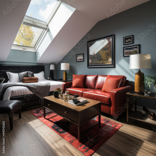smallest lodge room modern style gray walls red 