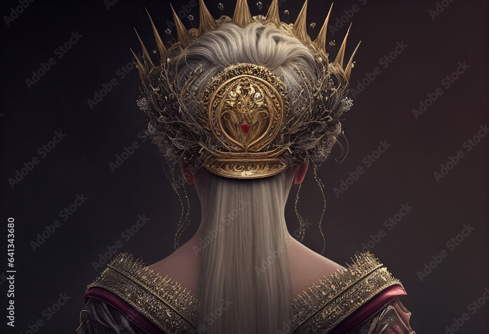 The crown on the girl's head. AI Generated