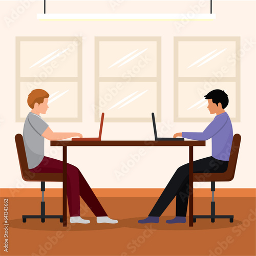 Pair of male characters on a coworking office Vector