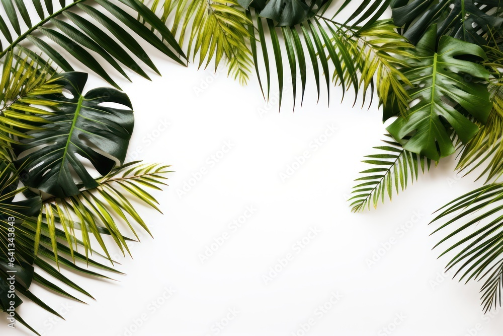 Tropical palm leaves on empty background. nature concept. Generative AI
