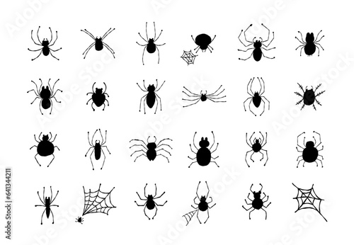 Collection of different spiders. Icons set. Hand drawn style. © Kudryashka