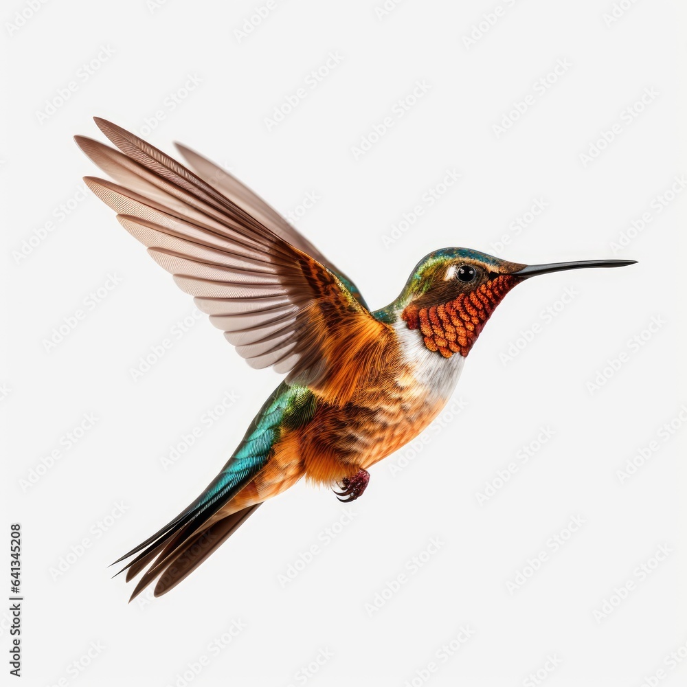 Obraz premium Flying hummingbird isolated on white background