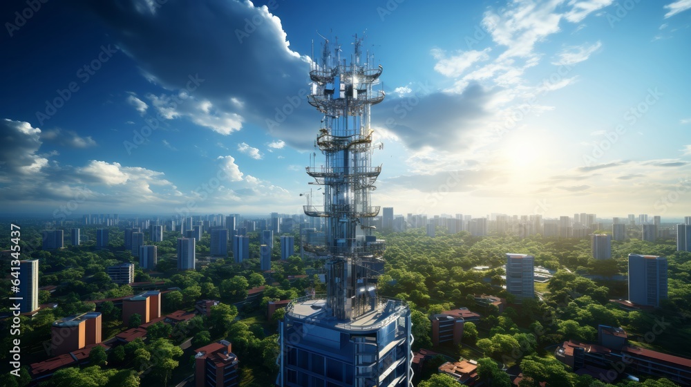 Obraz premium Wireless high speed internet 5G global network technology. Generative AI.