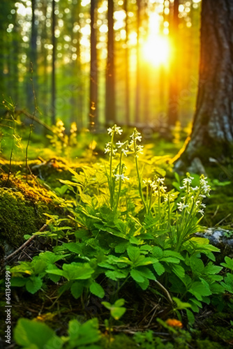 A forest with green trees and flowers in spring, green unspoiled nature concept © Adrian Grosu