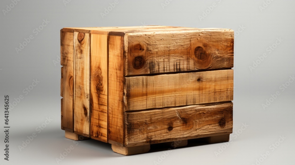 Wooden crate on a white surface. Generative AI. Wooden crate on a white surface. Generative AI.