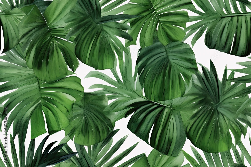 custom made wallpaper toronto digitalA repeatable pattern of green tropical leaves, watercolour. Seamless floral pattern