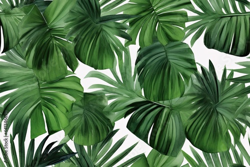 Wallpaper Mural A repeatable pattern of green tropical leaves, watercolour. Seamless floral pattern Torontodigital.ca
