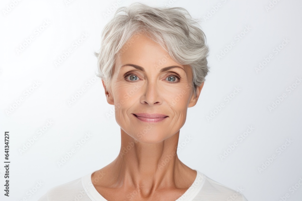 Pretty face of mature woman with natural makeup. Anti-ageing, anti-wrinkle skincare cosmetics ad