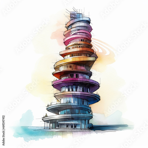 colored sketch skyscraper shape helix Generative AI