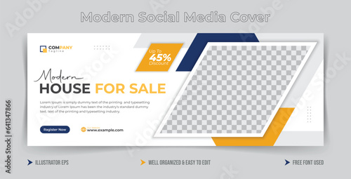 Real estate social media cover and editable web banner template design.