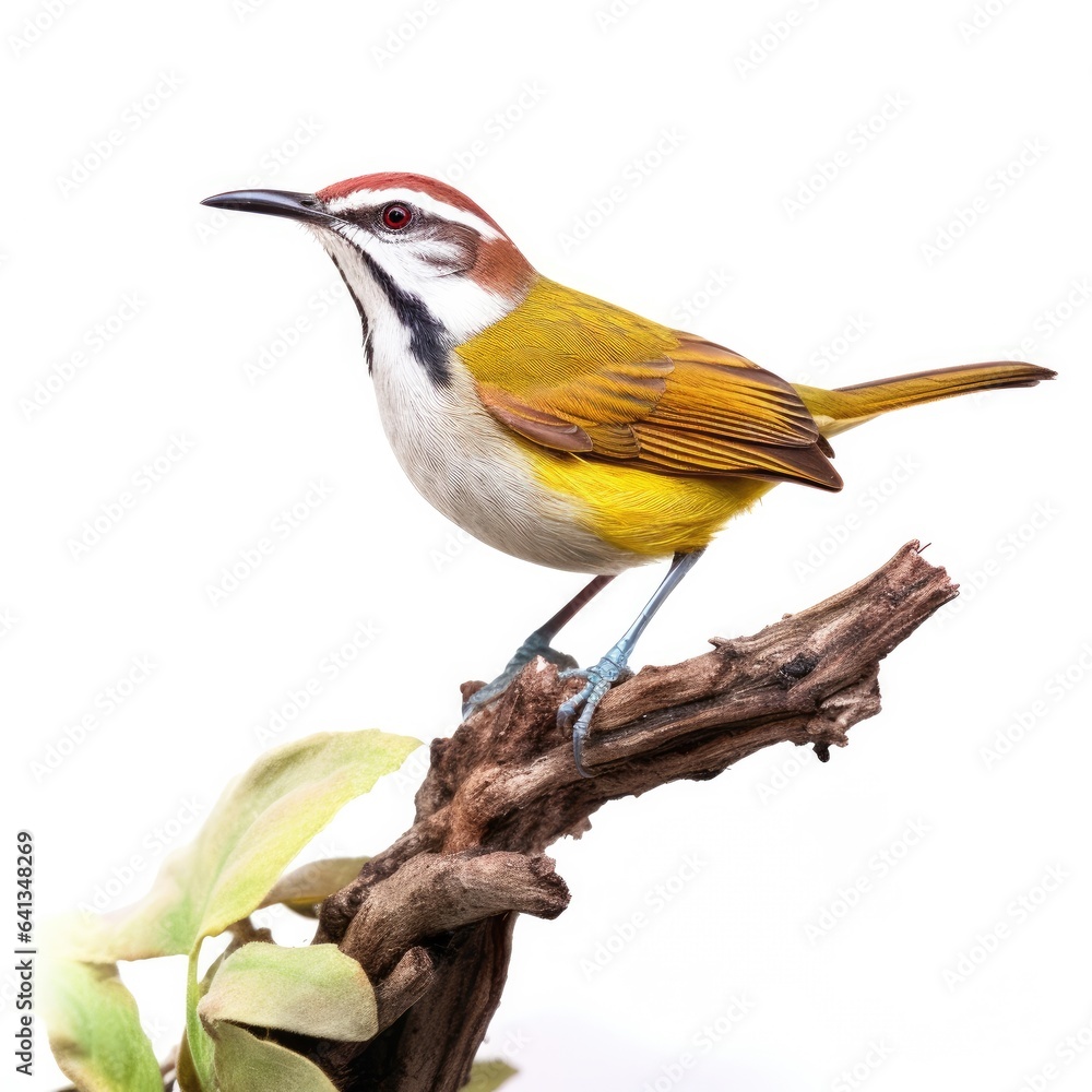 Fototapeta premium Rufous-capped warbler bird isolated on white background.