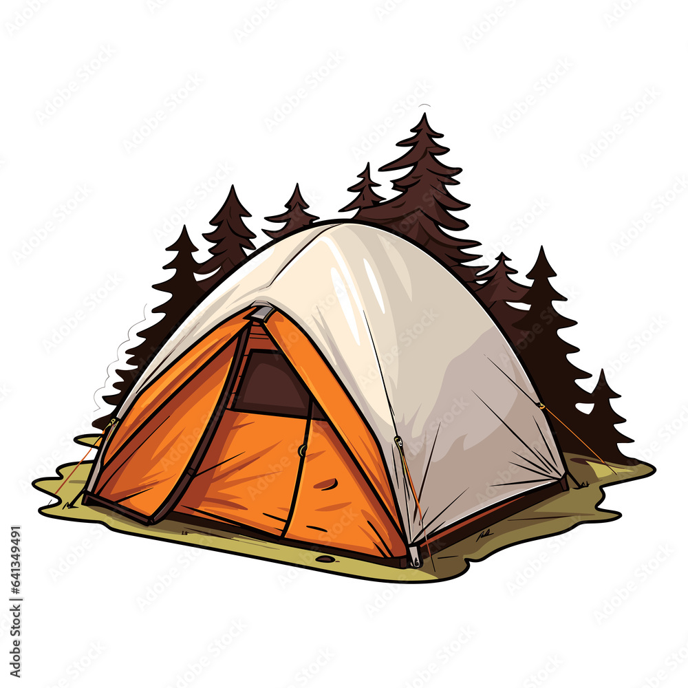 Camping in the Woods, tent with forest Illustration