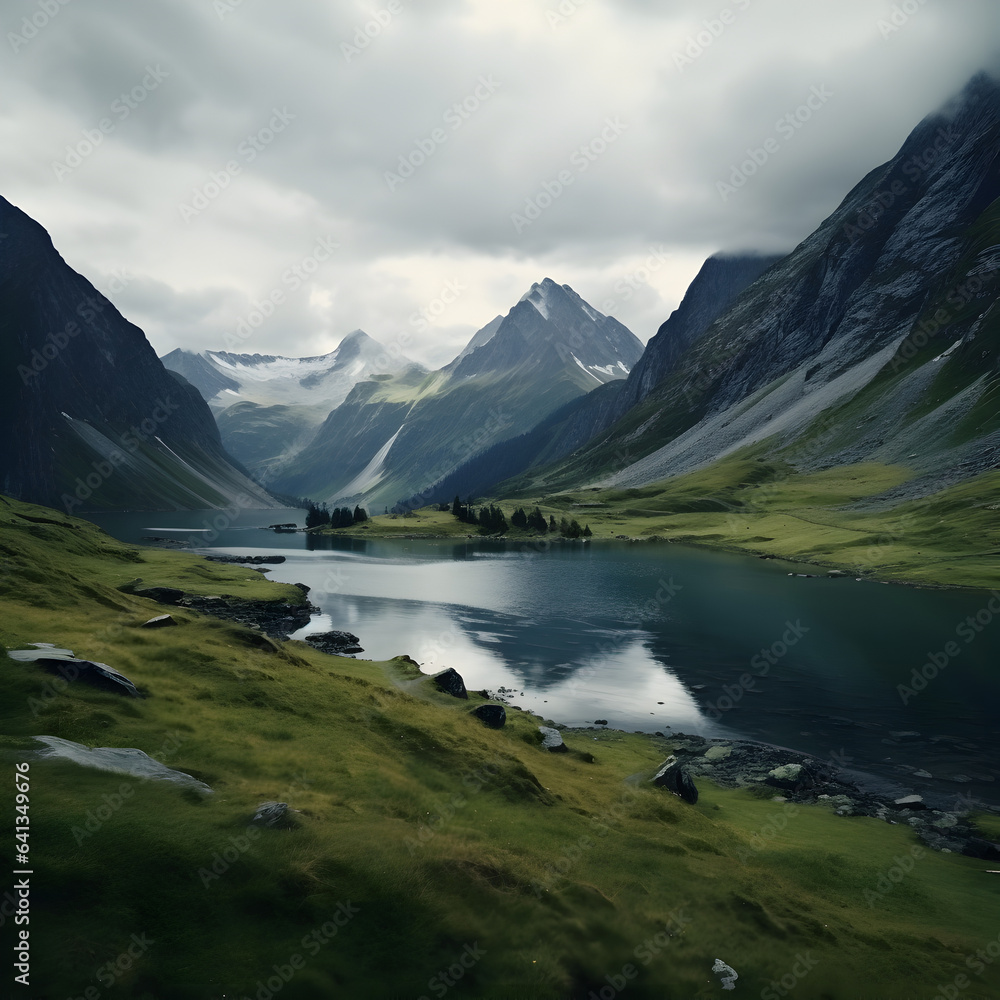 Fototapeta premium Mountain landscape with a lake