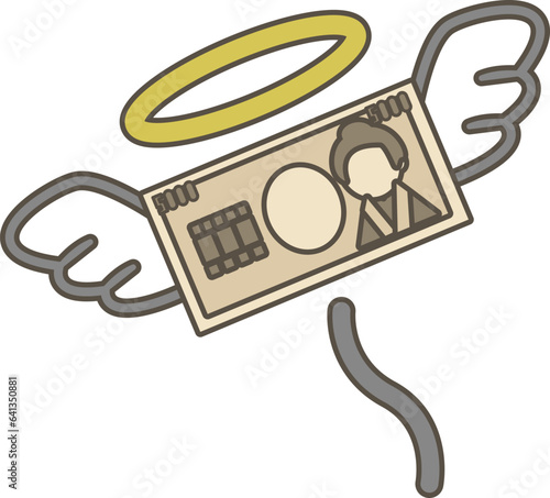 羽が生えた飛んでいく5千円札のイラスト