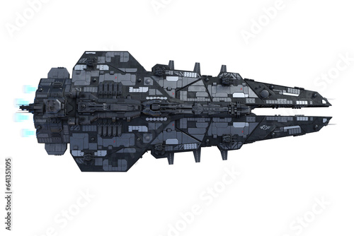 Fototapeta Naklejka Na Ścianę i Meble -  Top view looking down on a huge sci-fi alien mother ship space craft. 3D illustration..